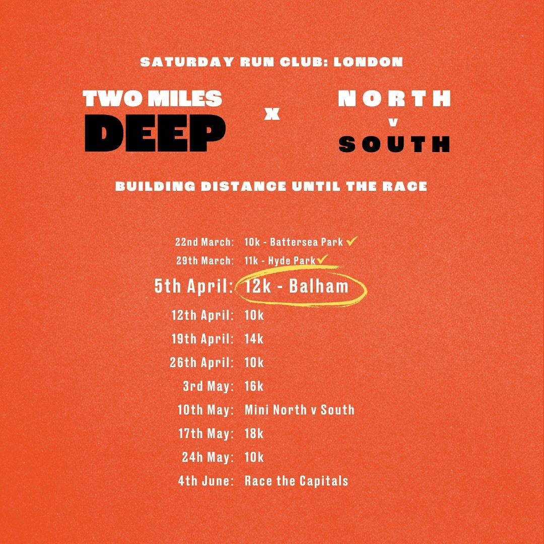 Week 3 brings a 12k run. We’re meeting outside the Devonshire in Balham and running around Tooting and Wandsworth Common before returning to the Devonshire for a coffee or drink in the beer garden! See you there! ☀️ ☀️ ☀️
#runclub #balham #no