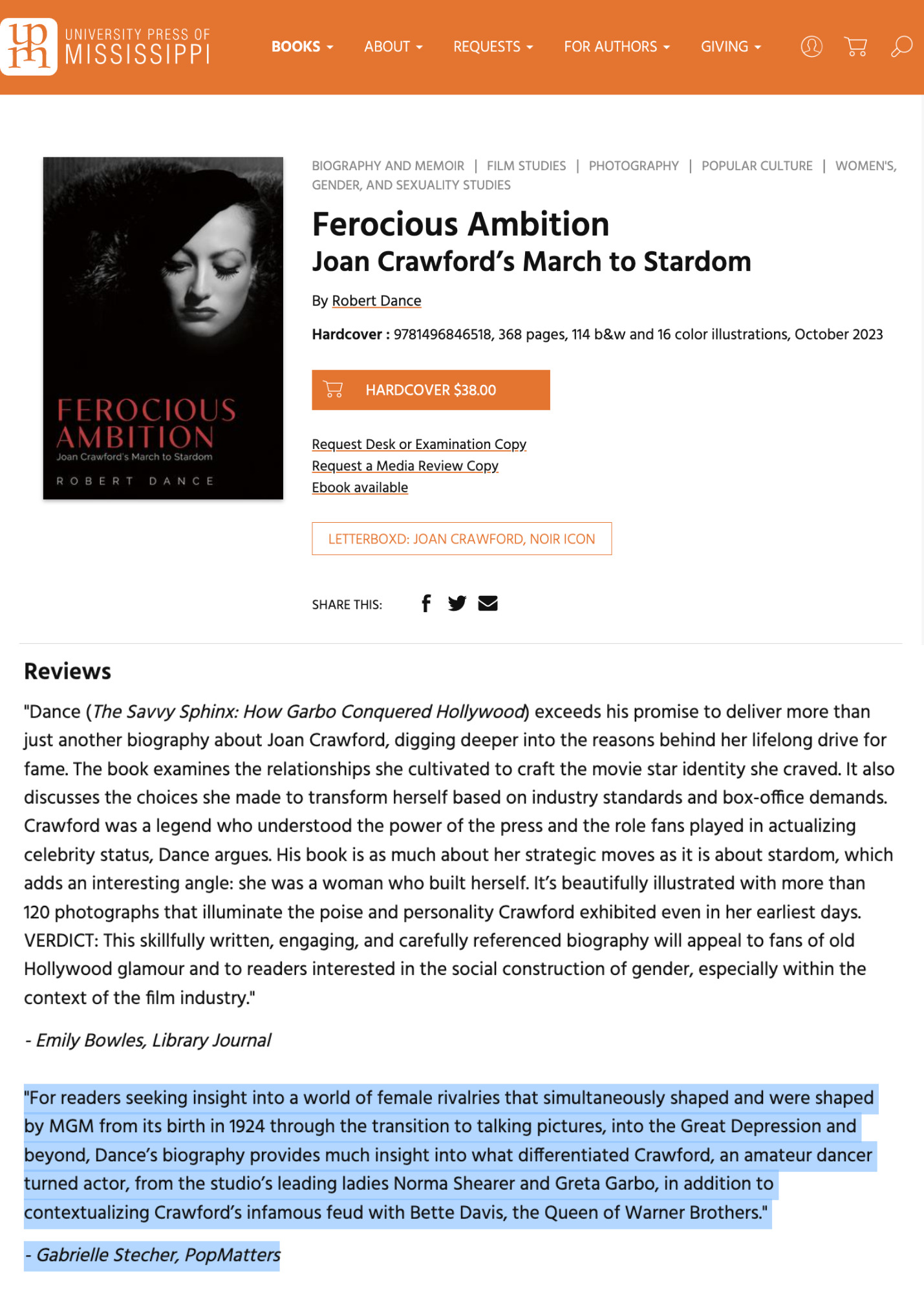 Featured Review of Ferocious Ambition by Robert Dance on UP Mississippi Website