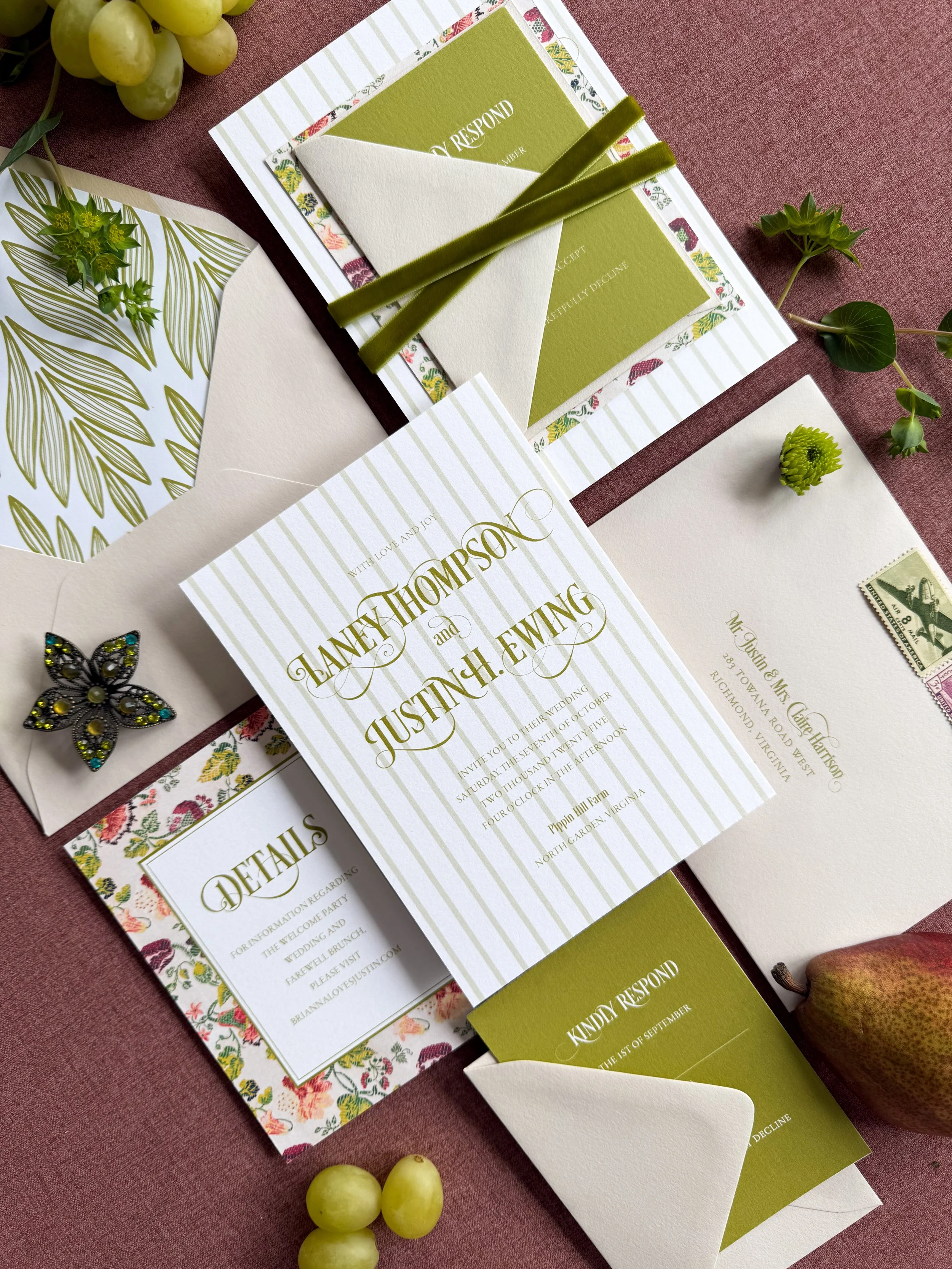 vintage wedding invitation flat lay