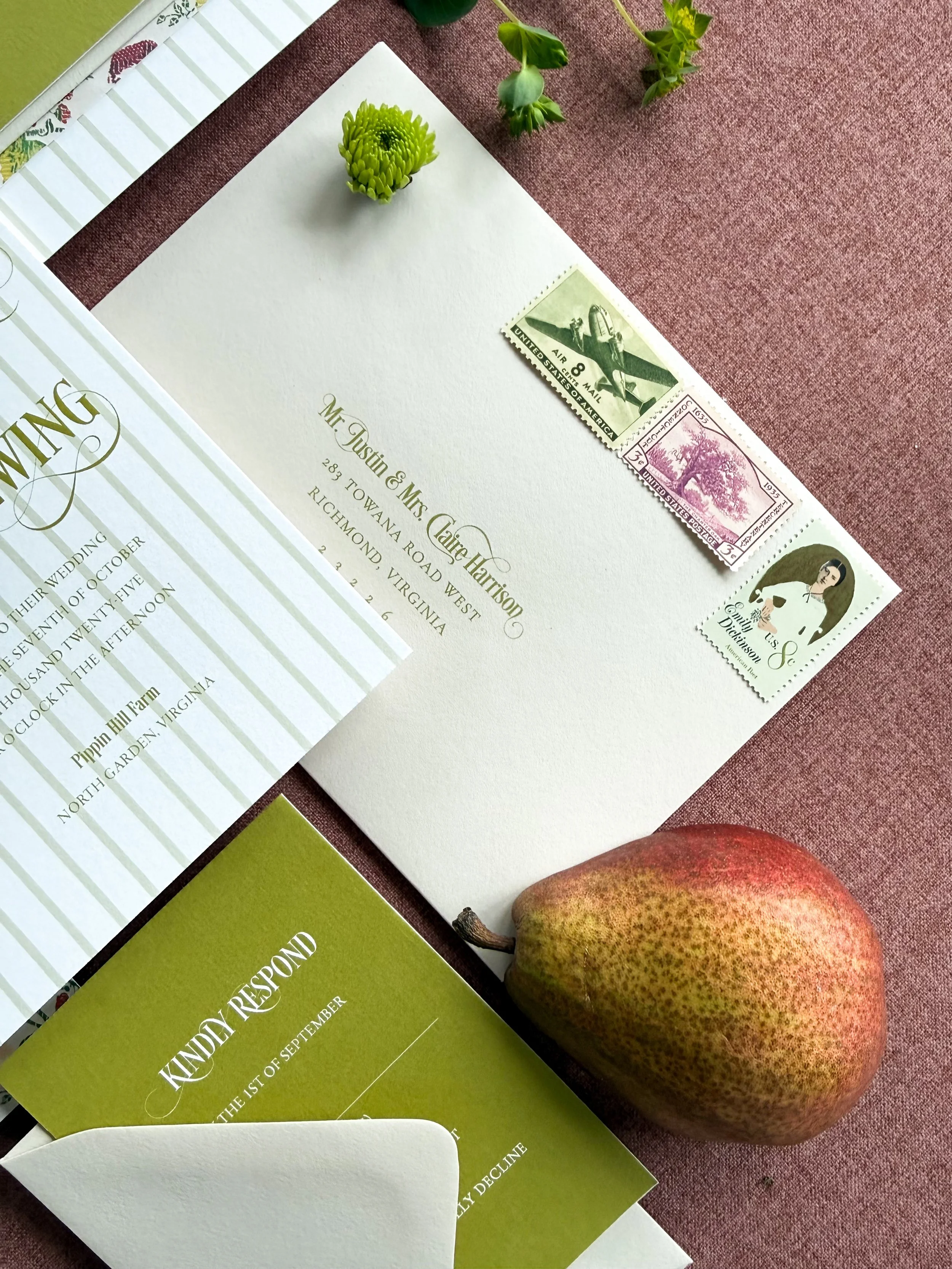 beige envelope with calligraphy and vintage postage