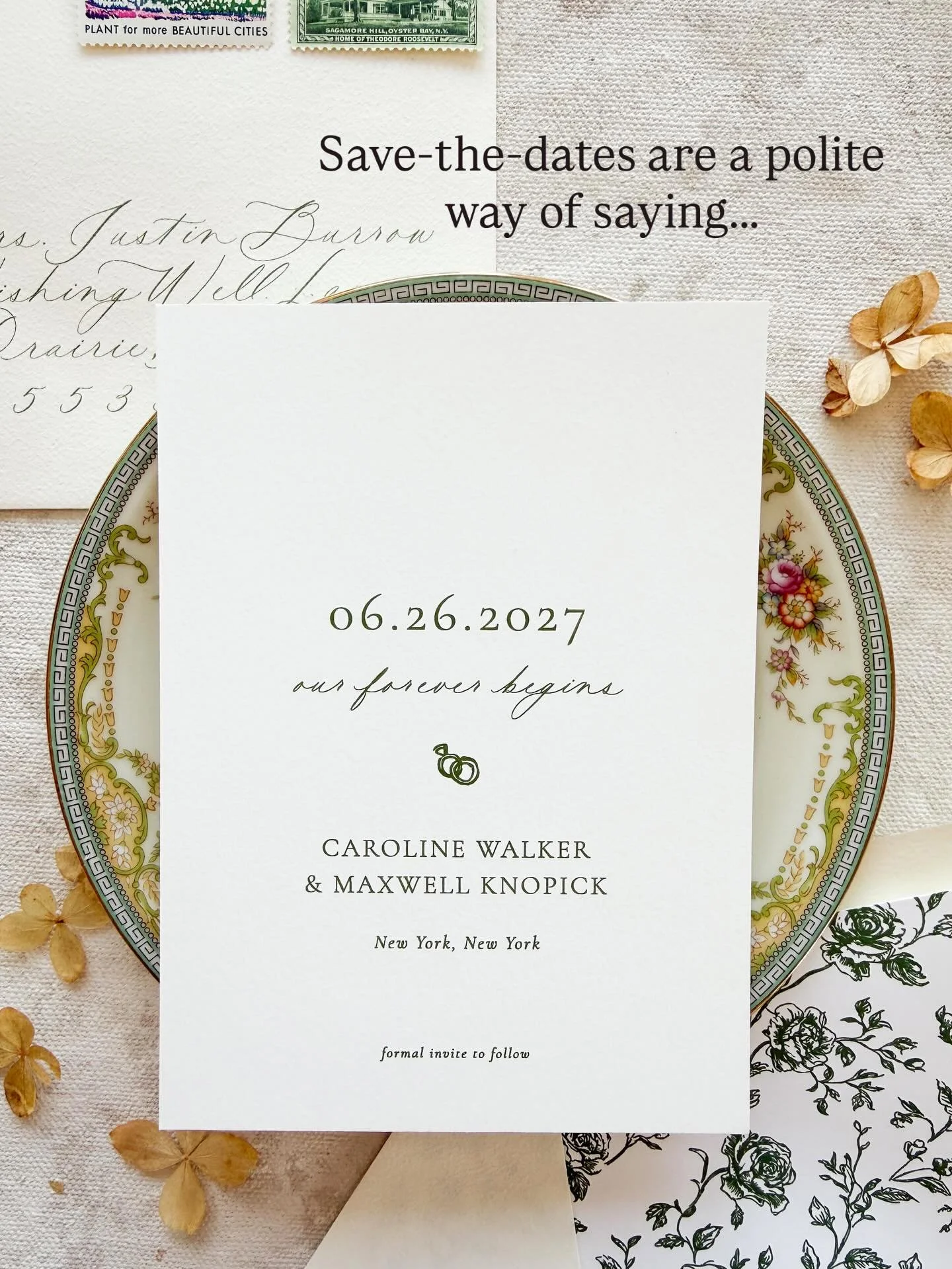 Save-the-dates say:

We picked a date. 
We&rsquo;re excited. 
You&rsquo;re important enough to know early. 

Send them:
Local wedding: 8-10 months before
Destination wedding: 10-12 months
Holiday weekend? Earlier the better!

Your guests will start m