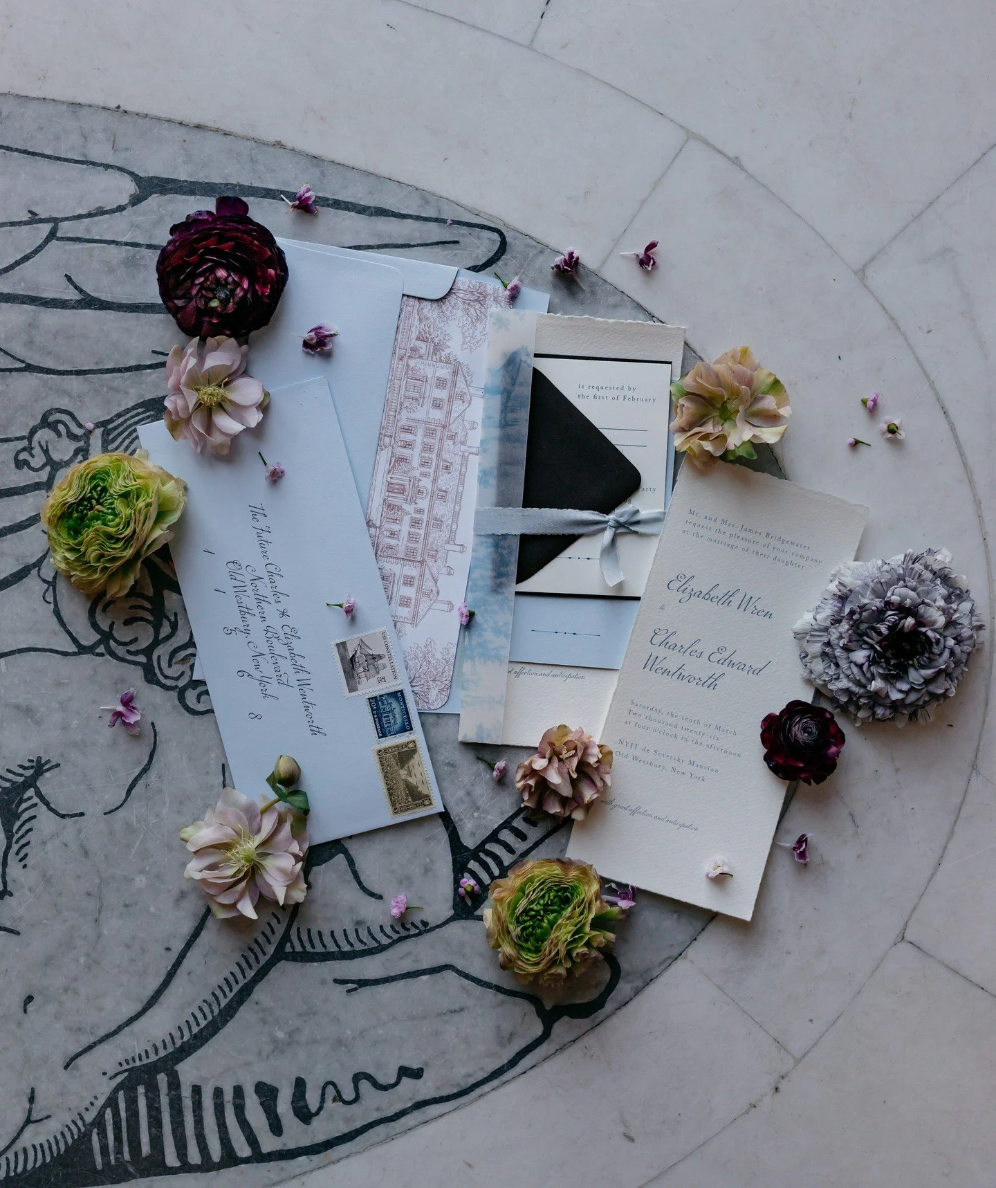 Helena came to me with a vision: a modern Jane Austen novel. Romantic, intentional &mdash; and a little unexpected.⁣
⁣
So I ditched the standard 5x7 and went tea length. Because why not?⁣
⁣
And then the paper arrived. Deckled edges, toothy texture. P