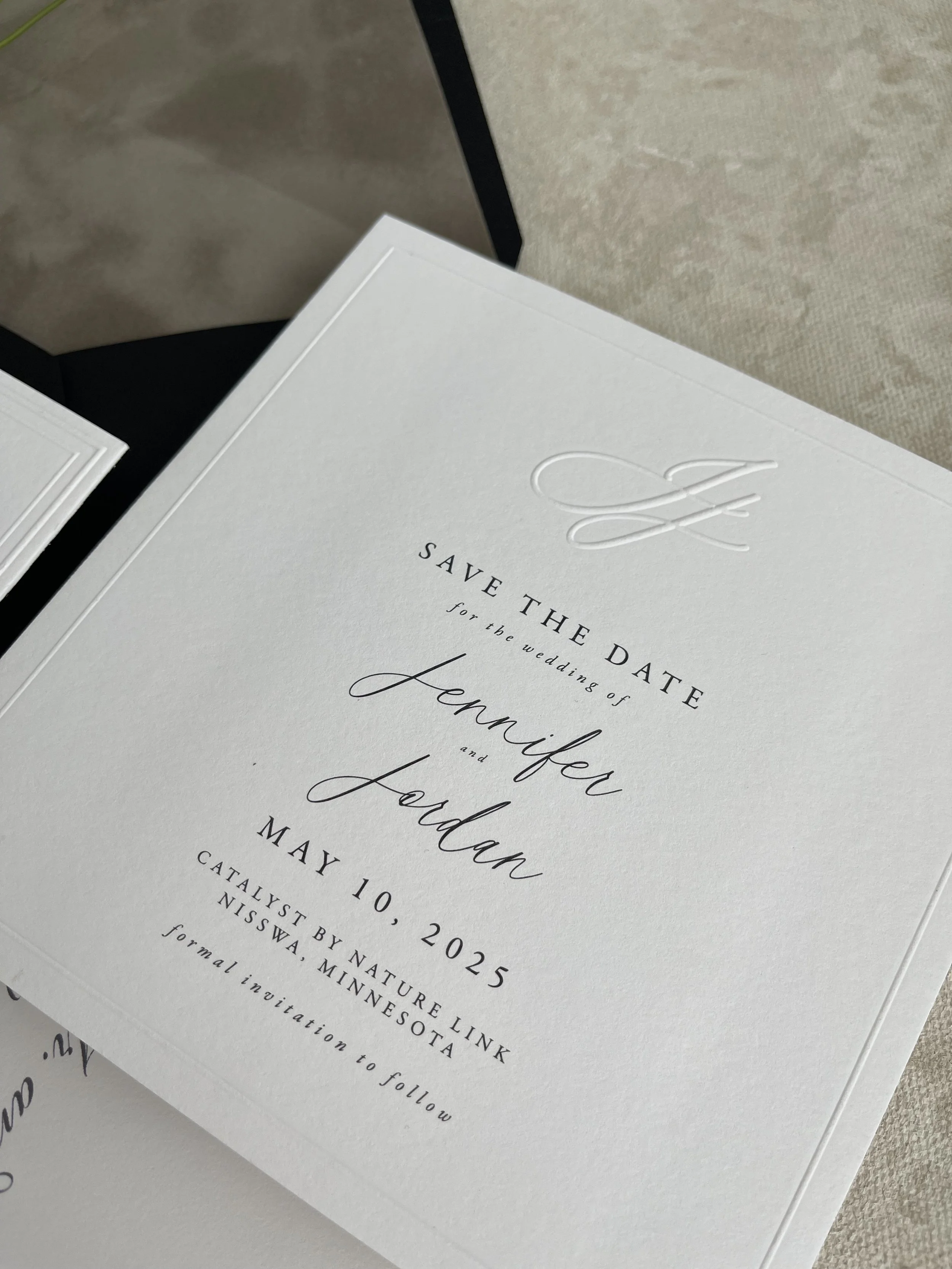 square save the date with embossed border