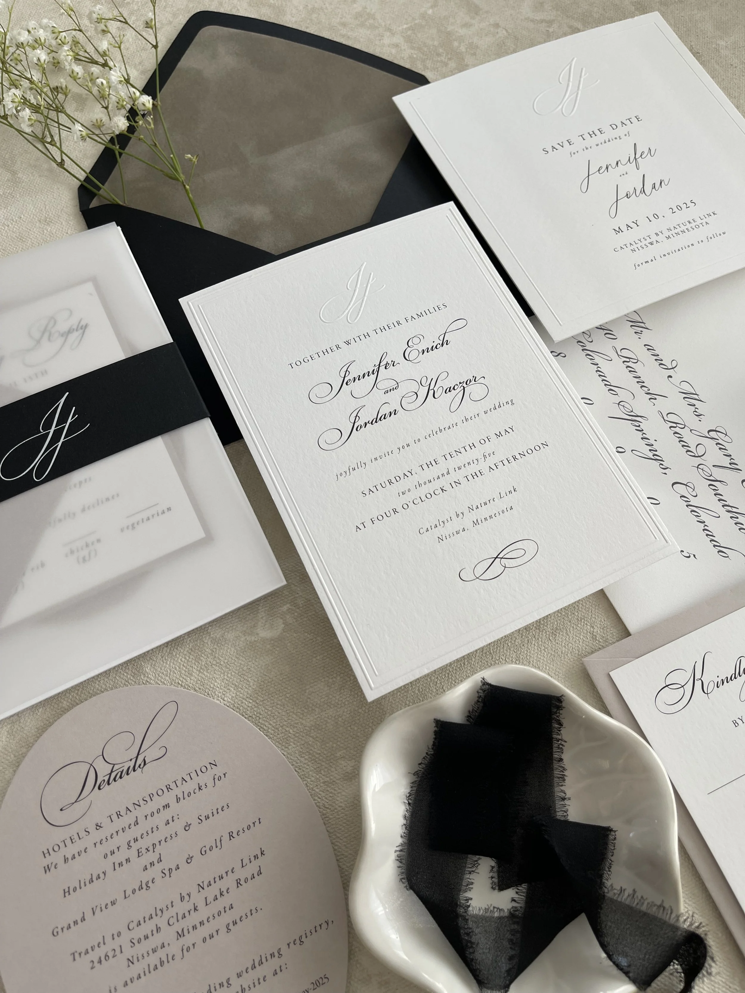 black tie wedding invitation suite