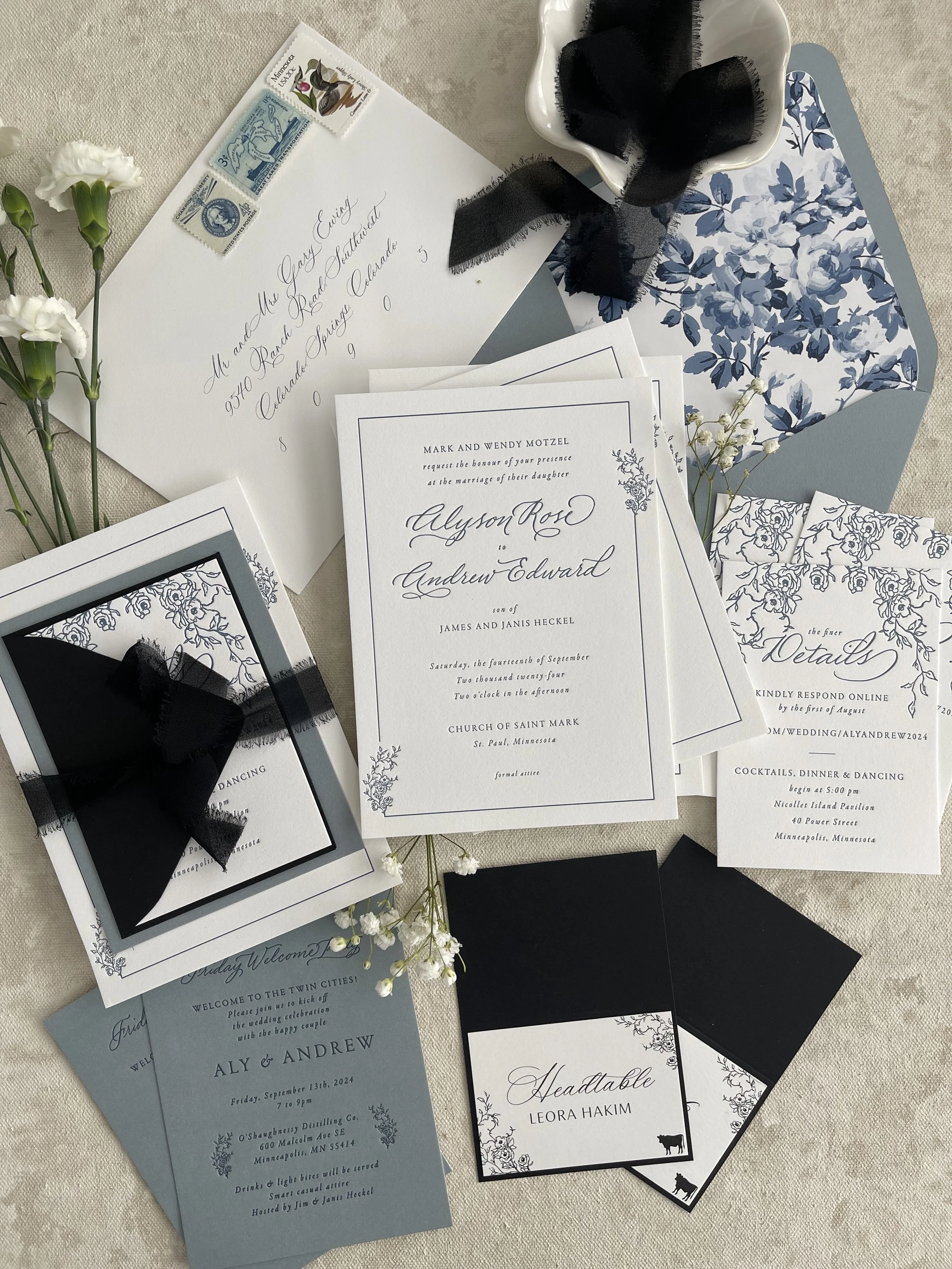 Black Tie Wedding Invitations | Nicollet Island Pavilion Minneapolis | ElizaGrace Paperie