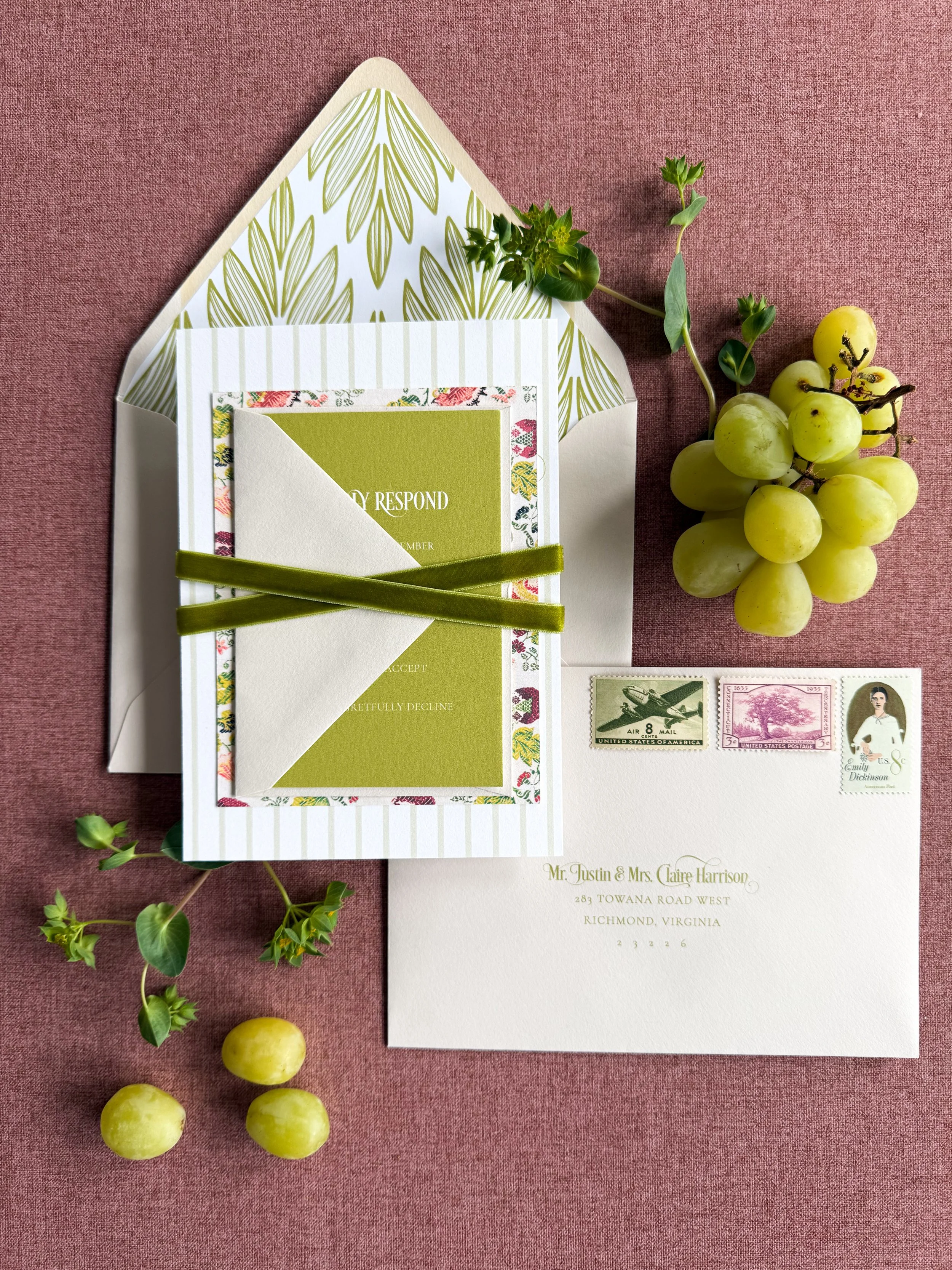 Stacked wedding invitation with calligraphy addressing