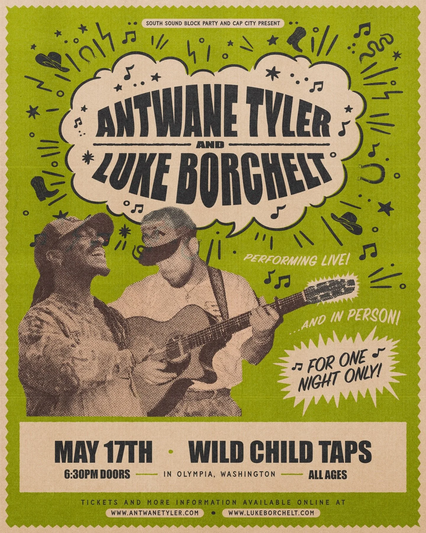 &ldquo;OLYMPIA! I&rsquo;m excited to finally be playing another show with my brother @lukeborchelt .&nbsp;&nbsp;Come watch us rip at Wild Child Taps on 5/17. Tix available on my site antwanetyler.com&nbsp;&nbsp;SEE Y&rsquo;ALL THERE&rdquo;