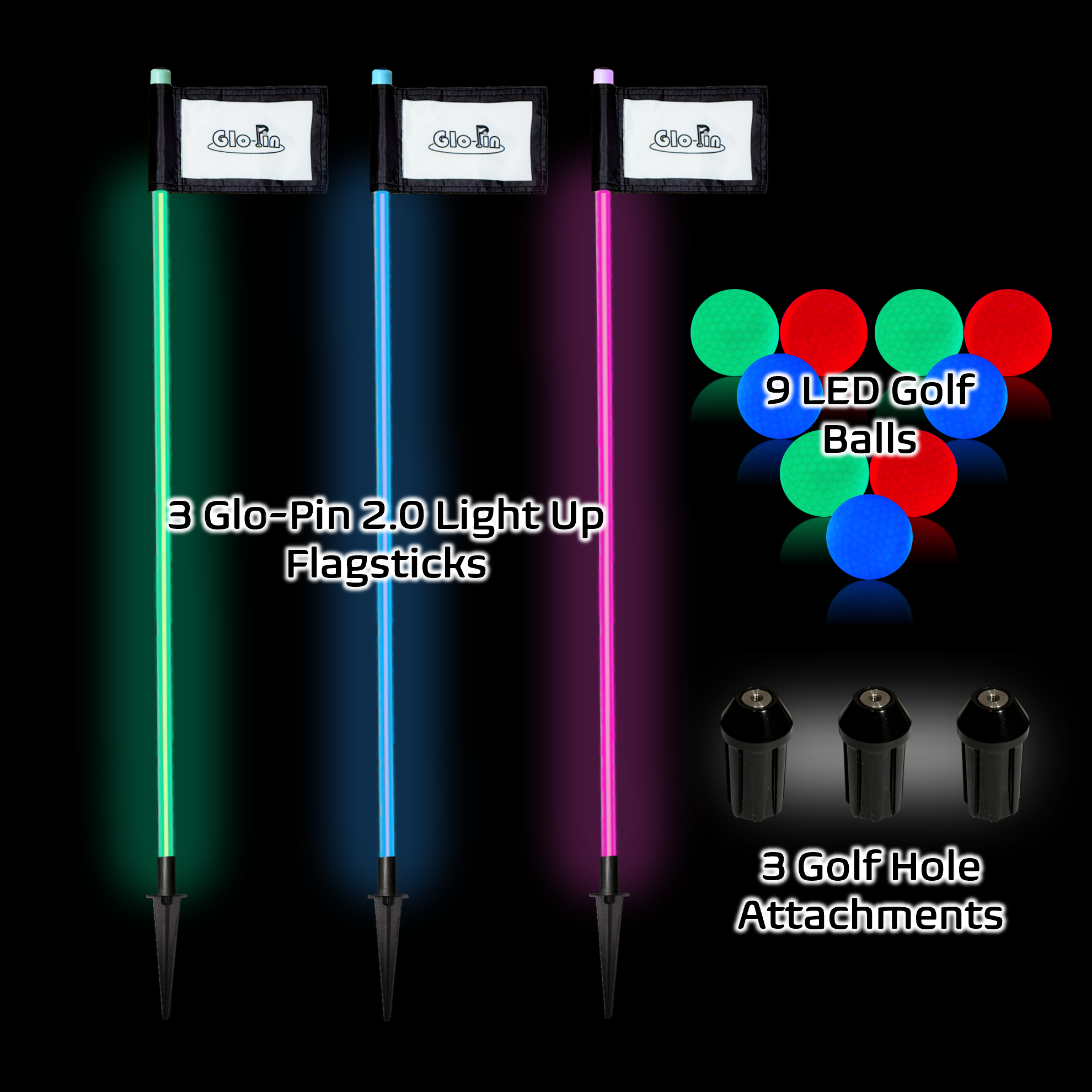 Light up Golf Flagstick 3-Pack with Hole Attachments