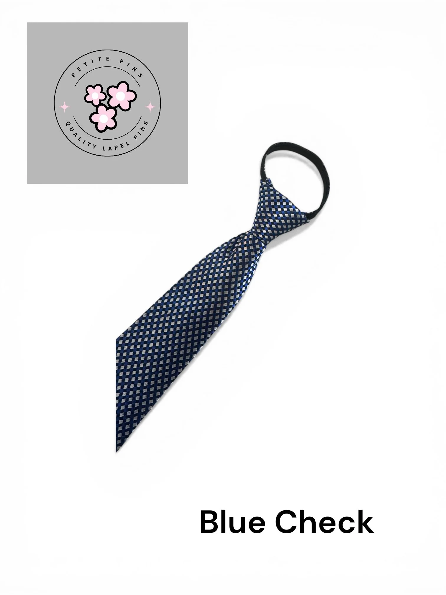Blue Check Zipper Tie