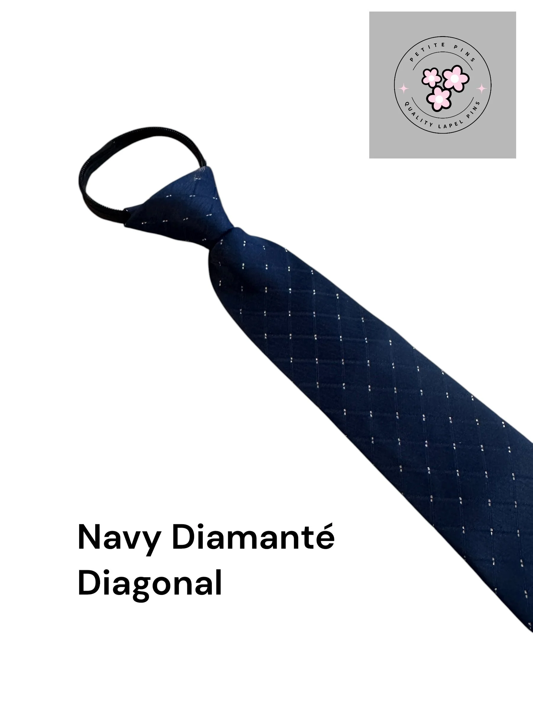 Navy Diamanté Diagonal Zipper Tie