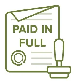 graphic of a rubber stamp and document proclaiming, "PAID IN FULL"