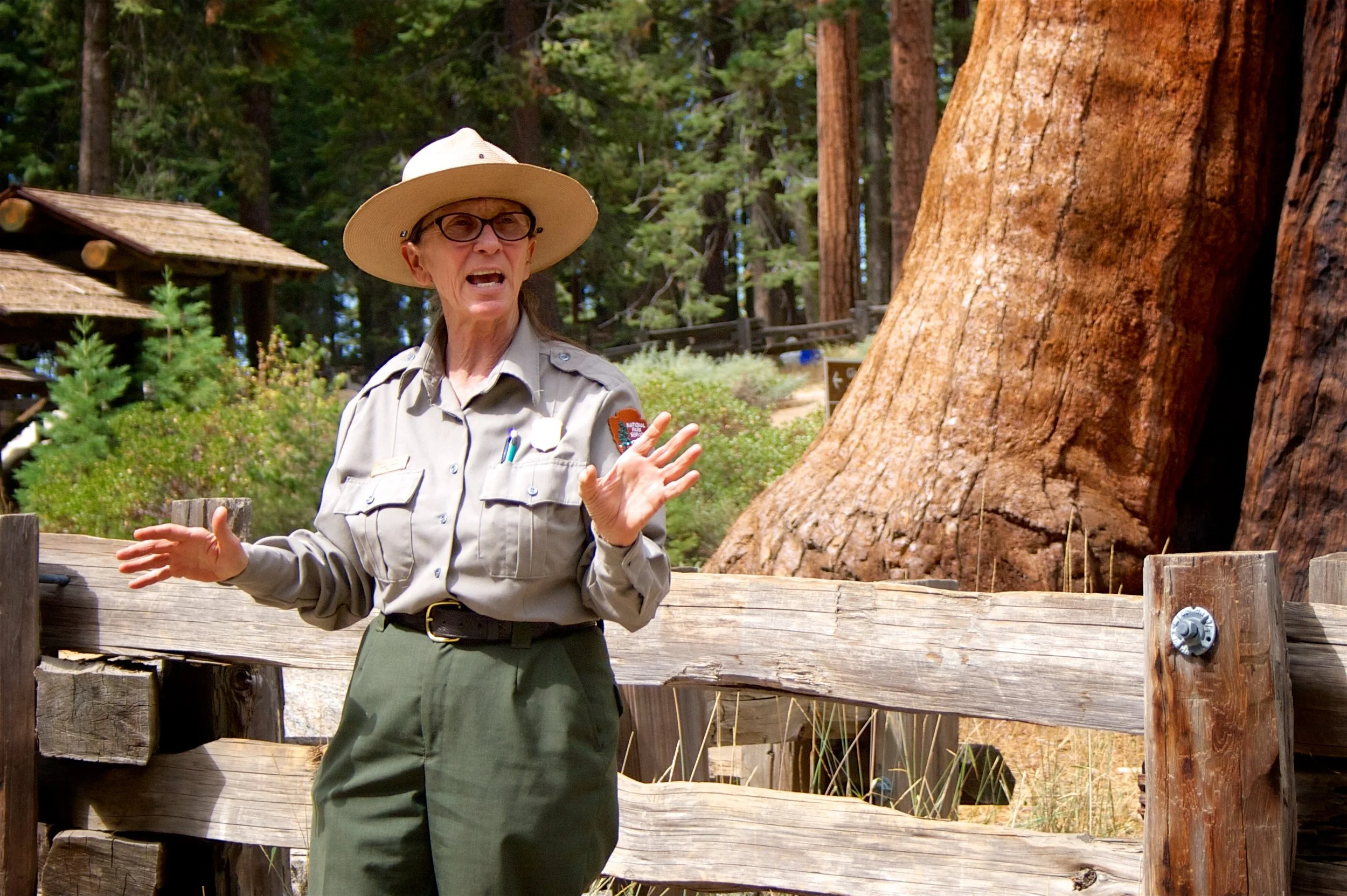 A park ranger gives a nature talk near the Giant Forest Museum at Sequoia National Park.