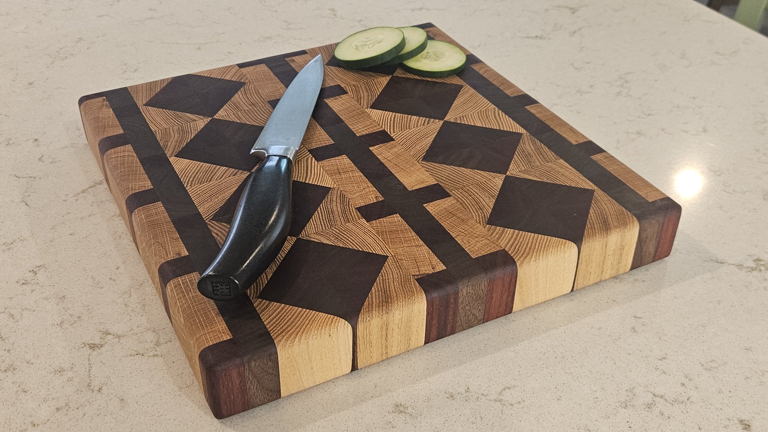 Diamond pattern end grain cutting board - honey locust, walnut, sapele and white oak