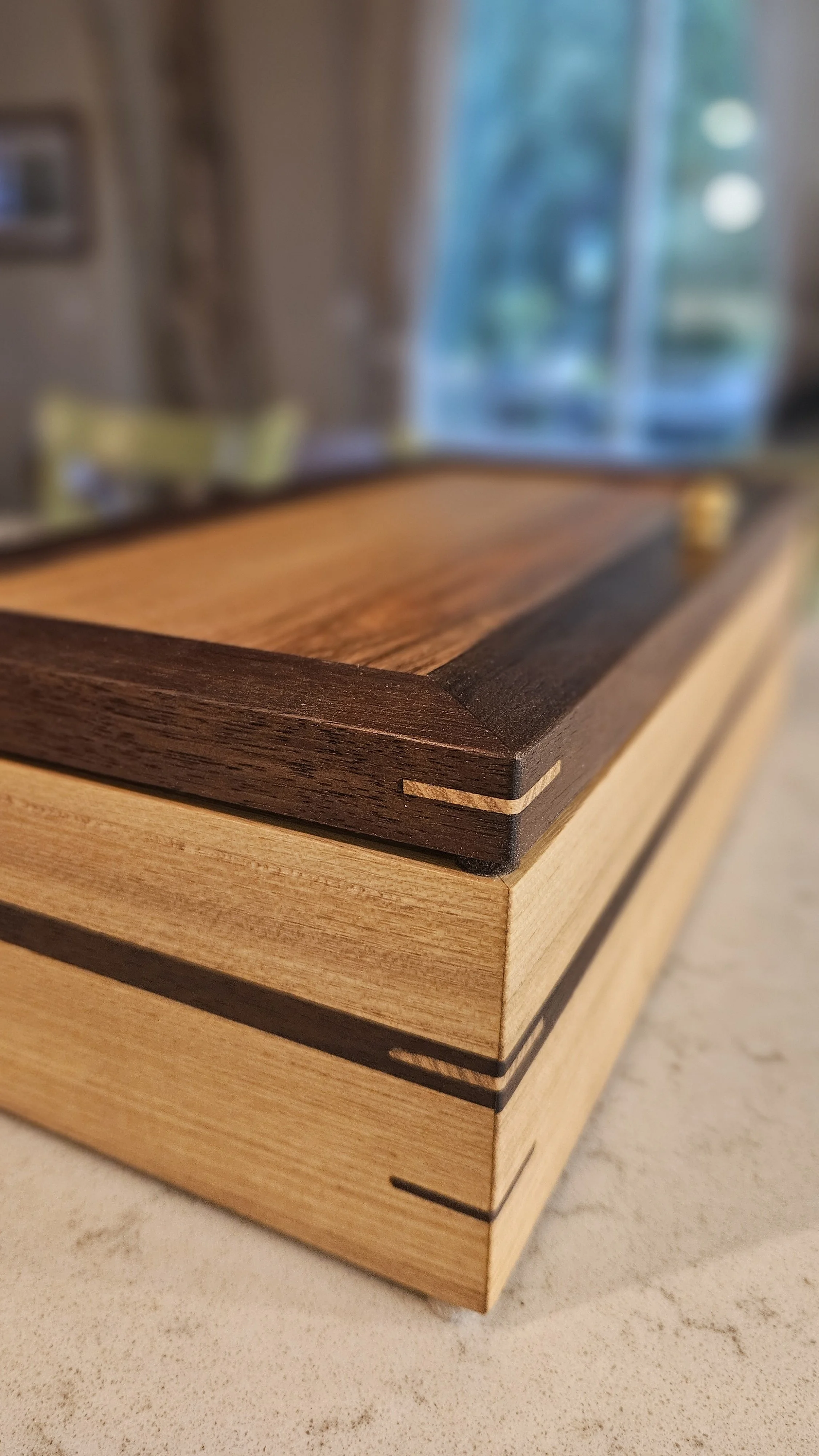 Honey Locust and Peruvian Walnut Hinged Box with Brass Hardware