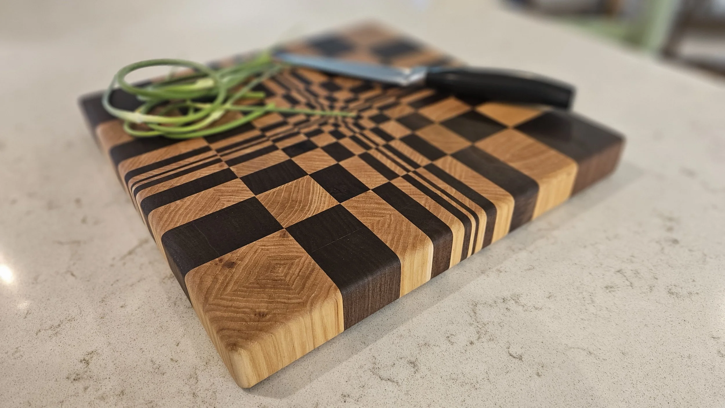 Optical illusion "tunnel" end grain cutting board - walnut and ash