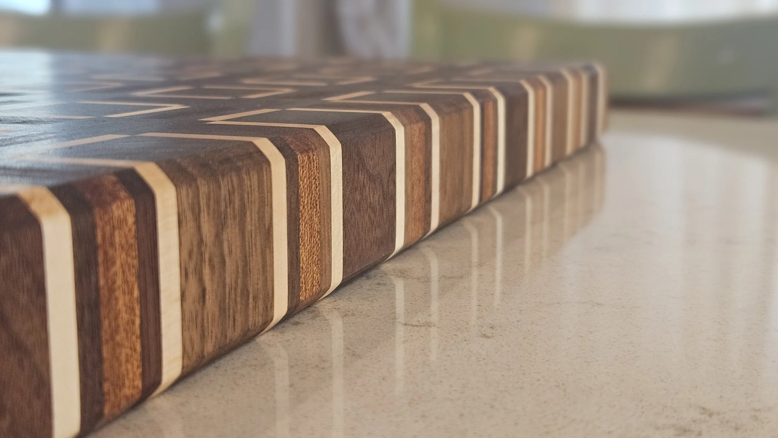 "Square squared" large end grain cutting board - mahogany, walnut and maple