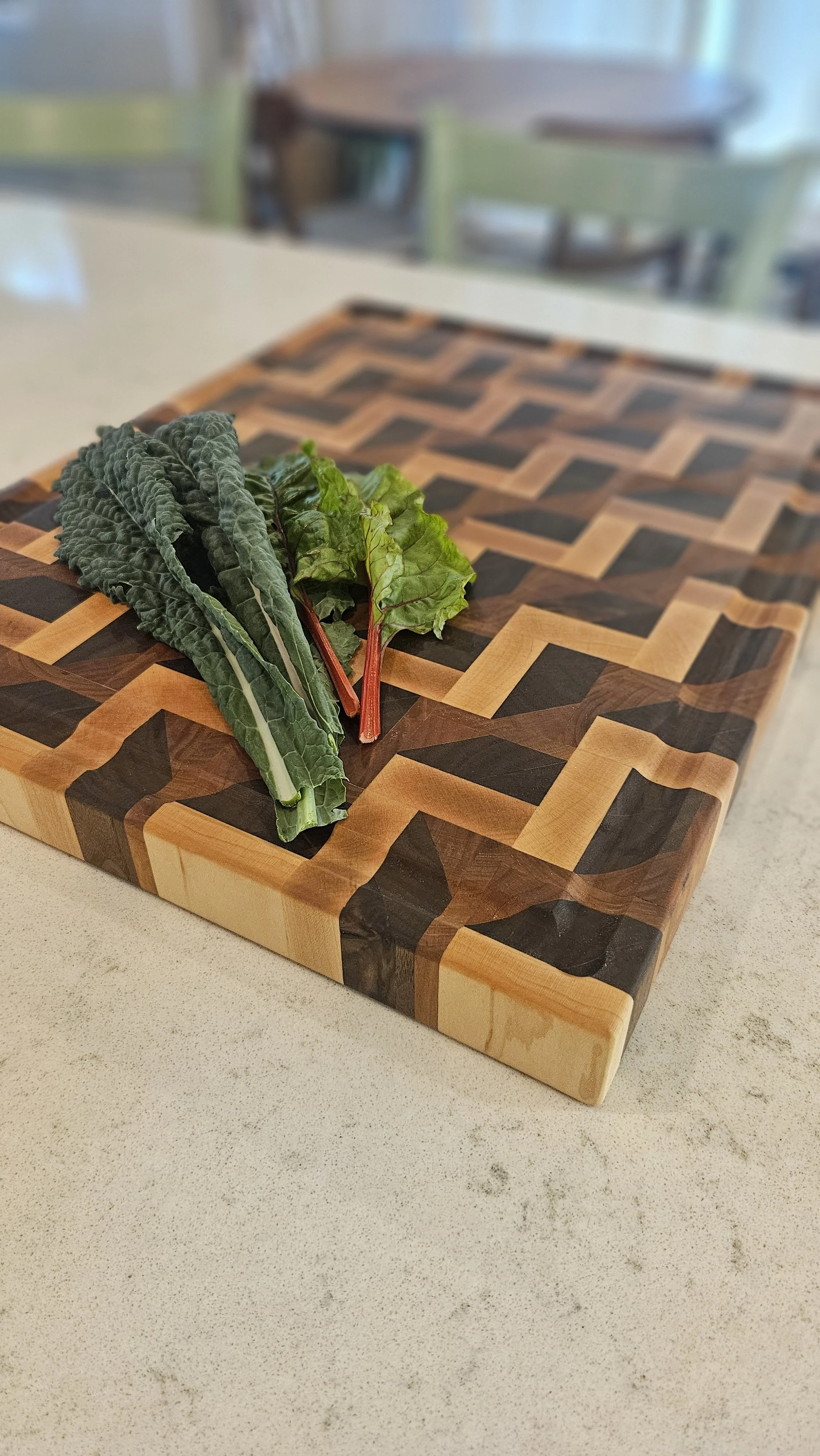 Optical illusion stair case end grain cutting board - walnut, cherry and maple