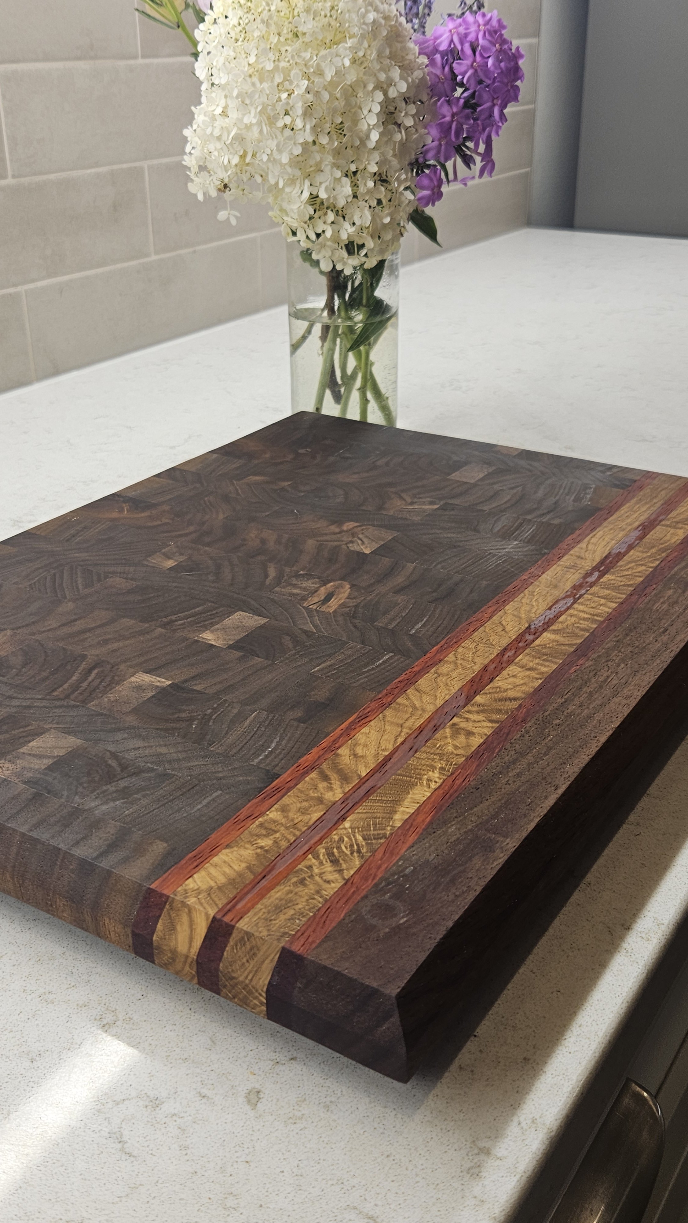 Padauk and White Oak Striped Walnut End Grain Cutting Board