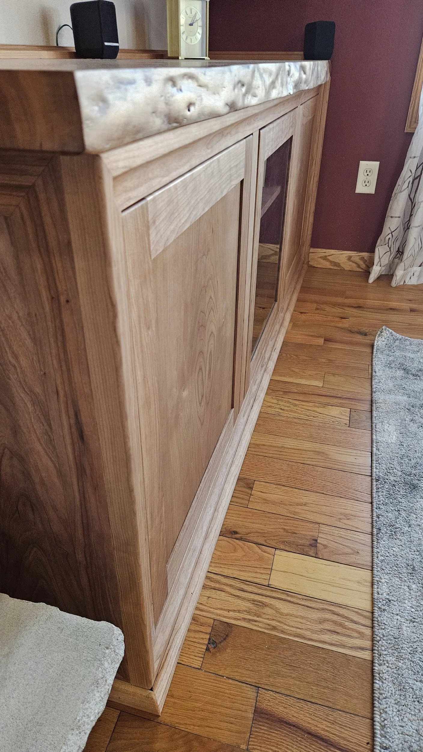 Live edge on built in entertainment cabinet