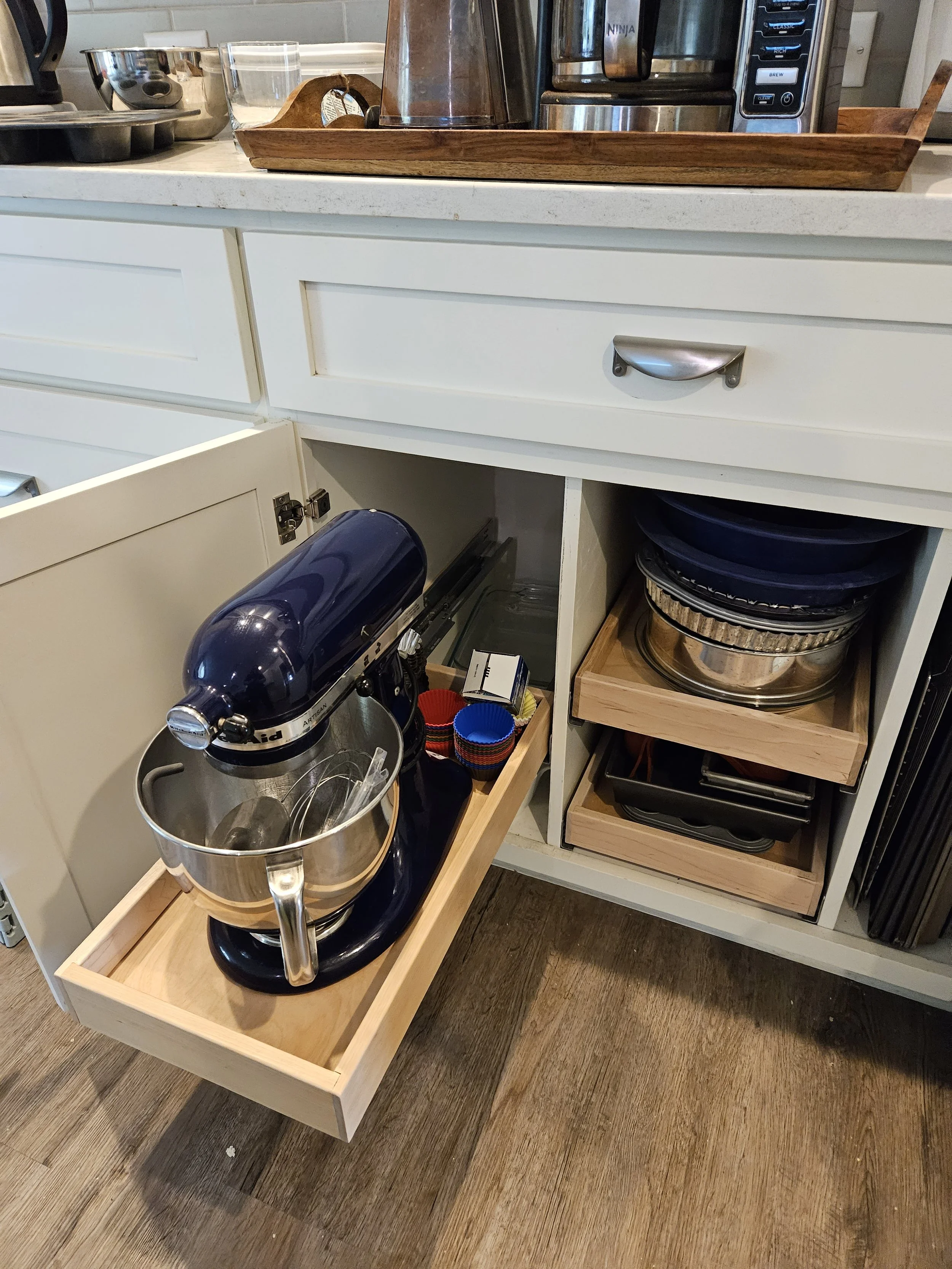 Standing mixer storage pullout 