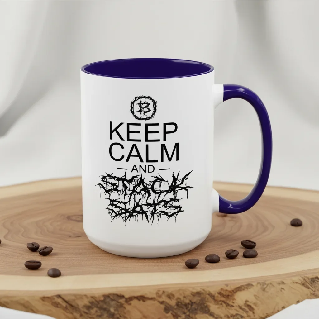 A 15oz blue keep calm coffee mug for crypto warriors