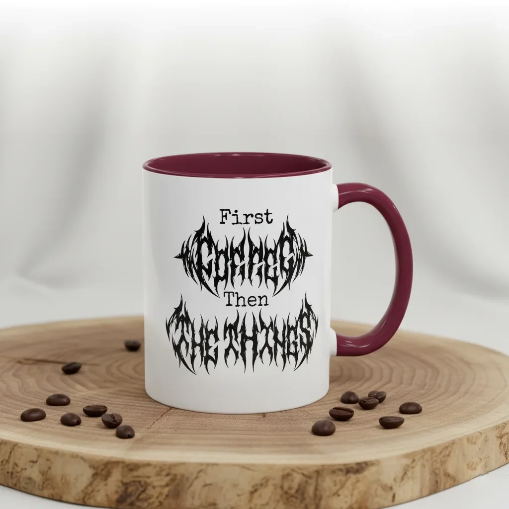 An 11oz maroon silly coffee mug of pure solace