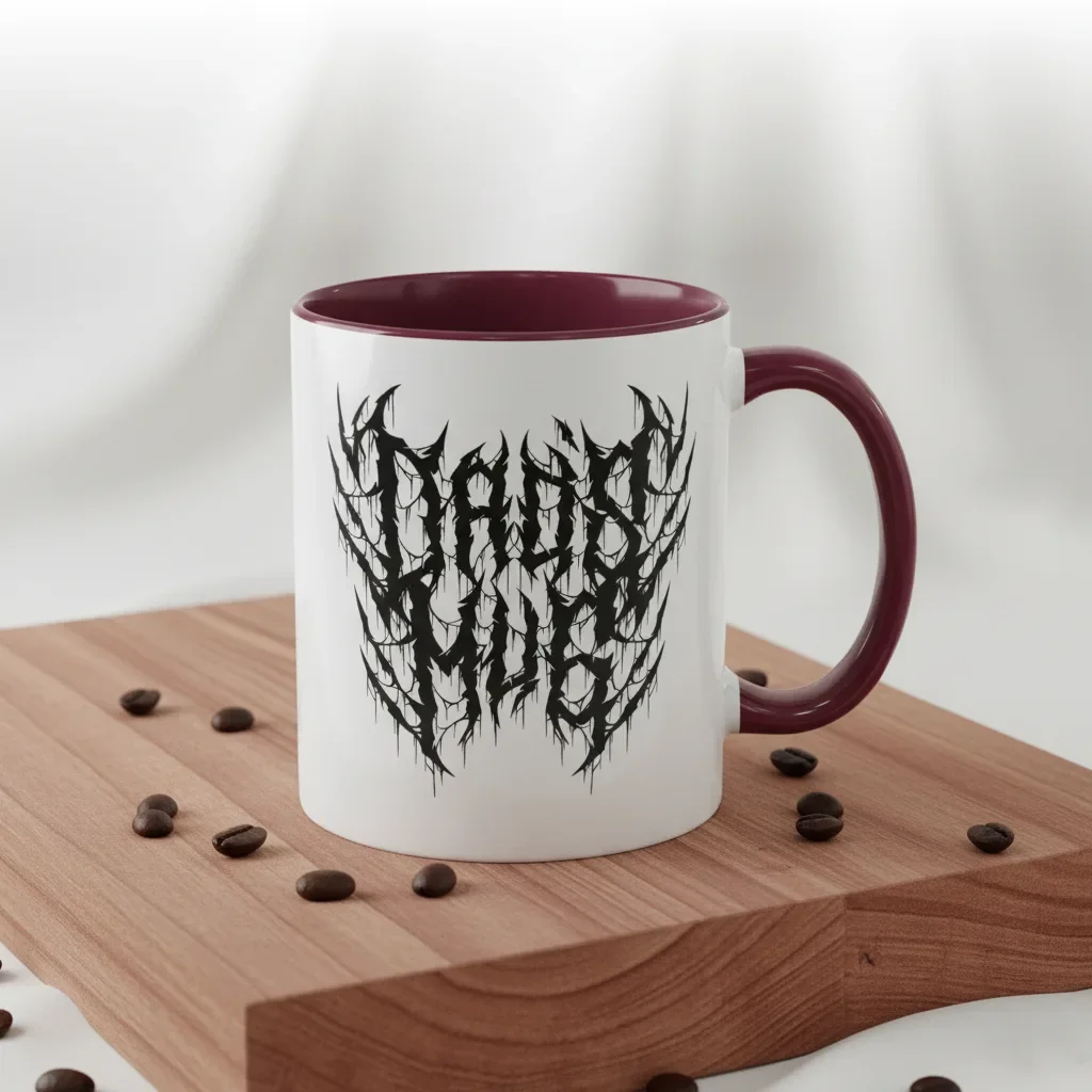 An 11oz maroon coffee mug for dads of pure dominion