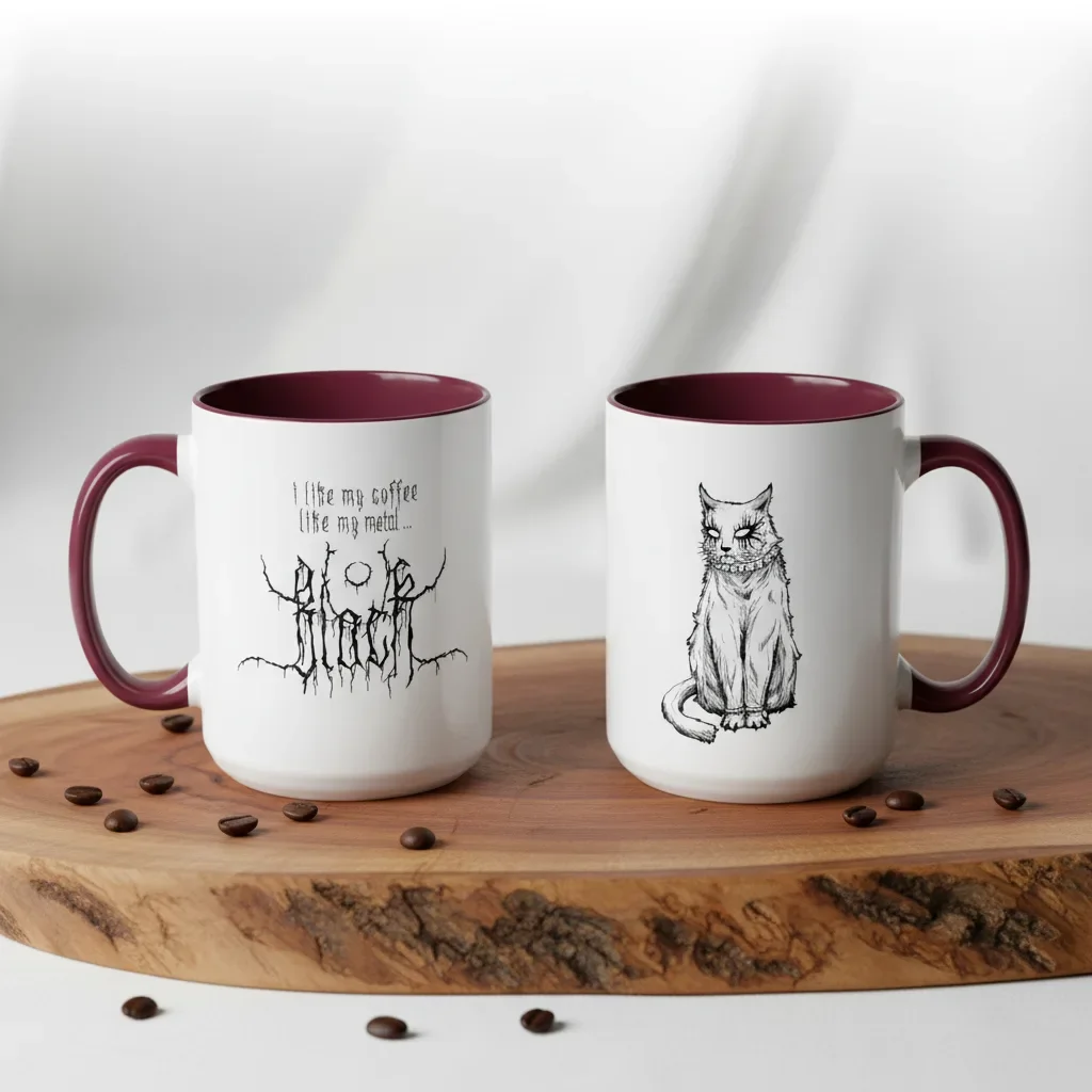 This 15oz maroon black coffee mug for trve believers