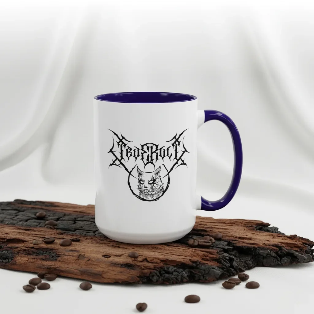 A 15oz blue coffee mug for goths spreading chaos