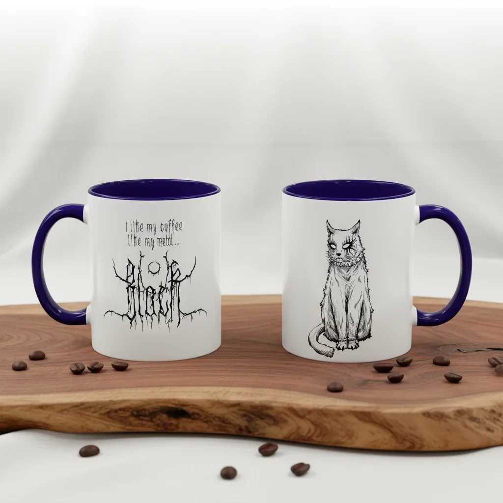 Your 11oz blue black coffee mug channels pure darkness