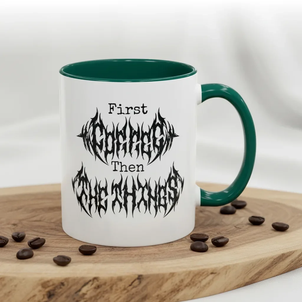 This 11oz green silly mug guarding ritual peace