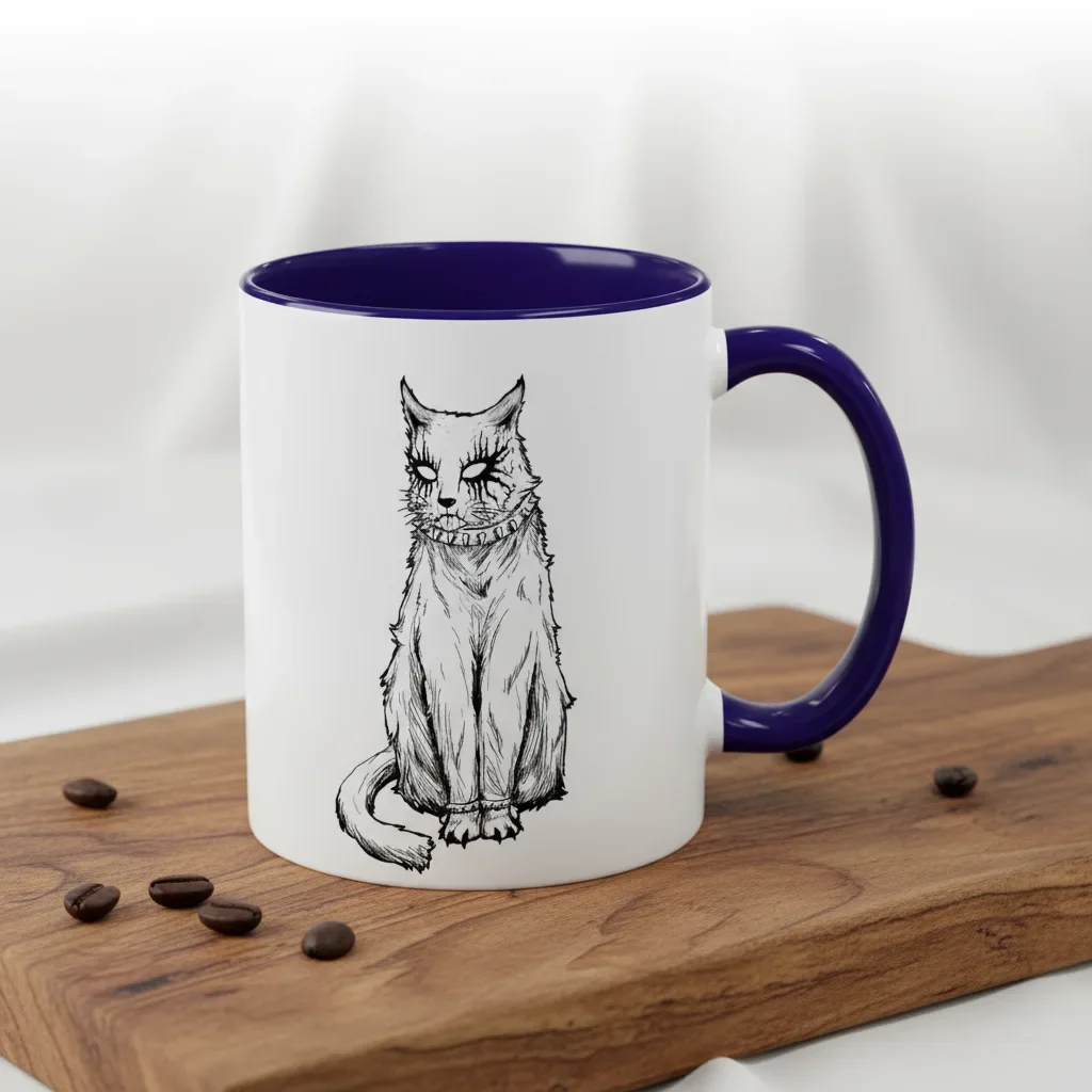 Your 11oz blue cat coffee mug channels pure darkness