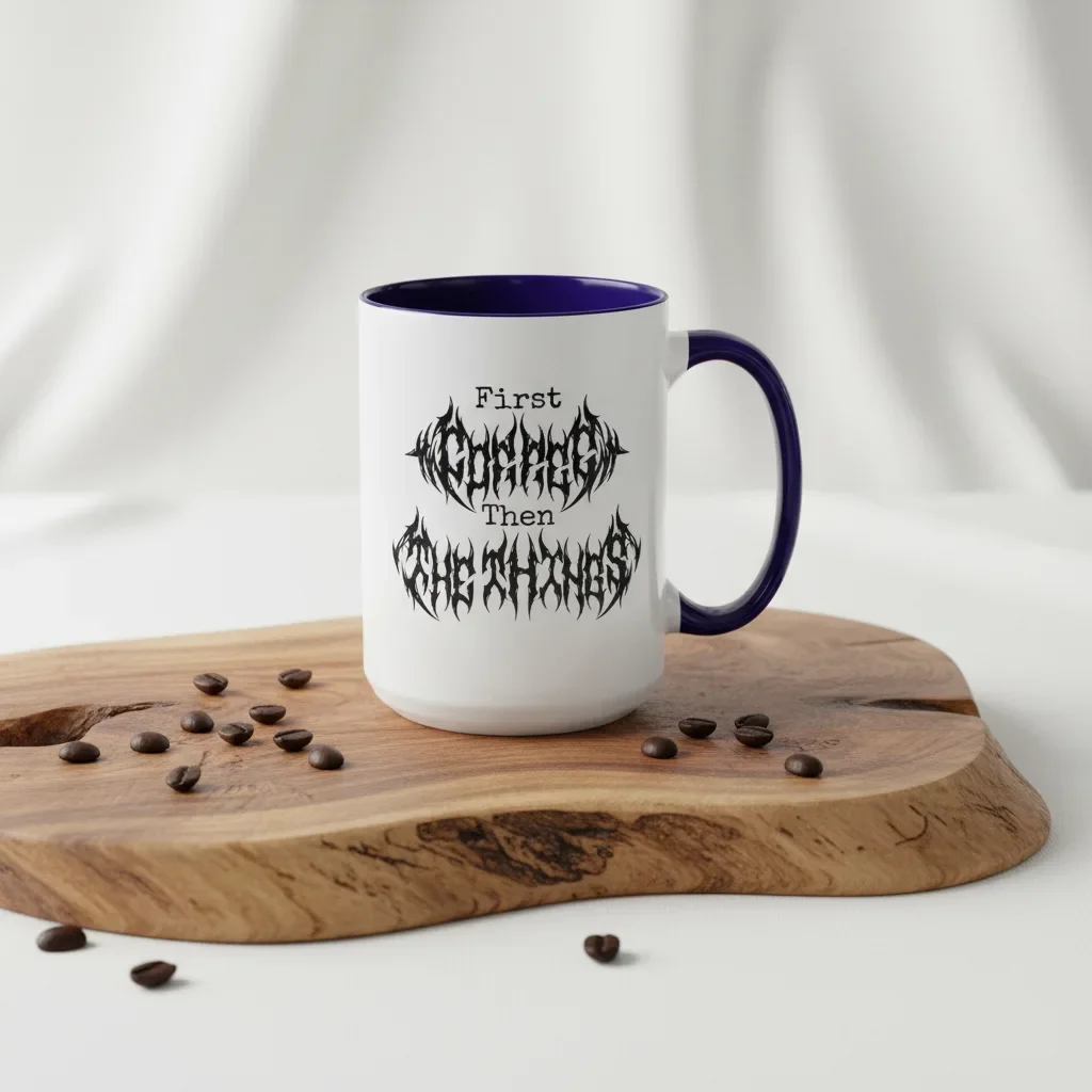 A 15oz blue silly coffee mug for morning warriors