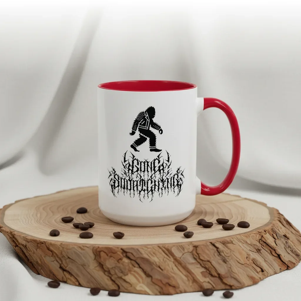 This 15oz red bigfoot coffee mug summons forest legends