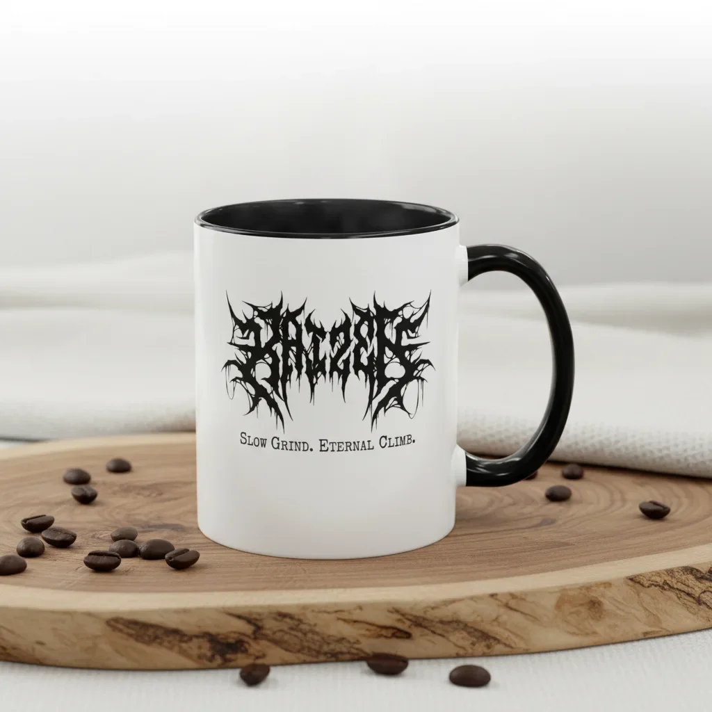 Daily steps toward goals in this black 11oz ceramic coffee mug featuring the Kaizen philosophy