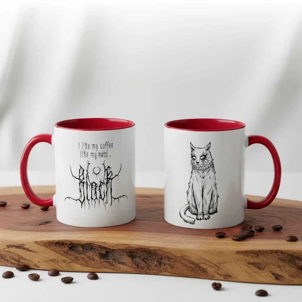 An 11oz red funny mugs vessel for dark roast warriors