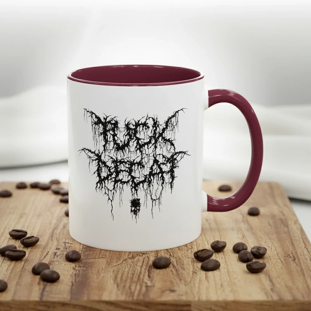 An 11oz maroon skull coffee mugs for brew believers