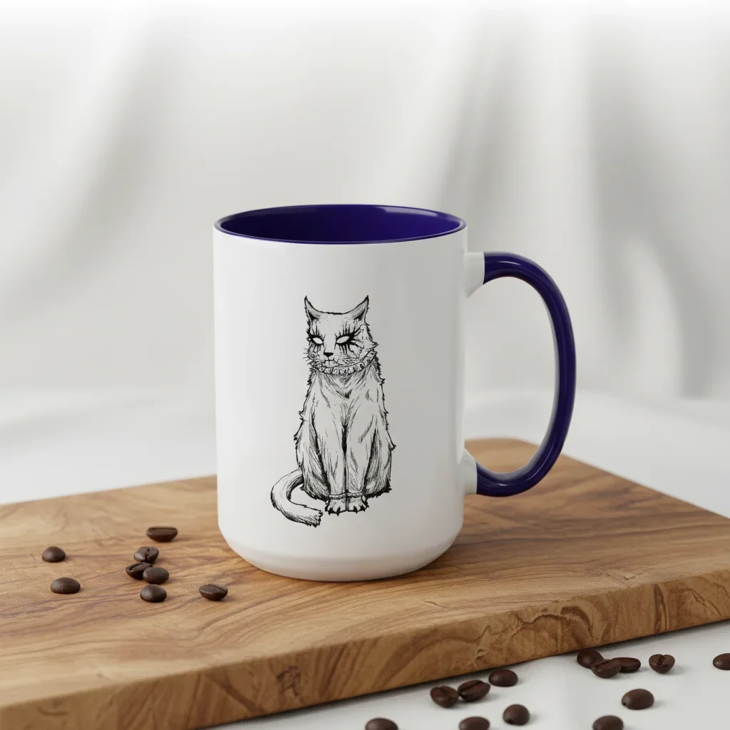 A 15oz blue gothic home decor for feline warriors