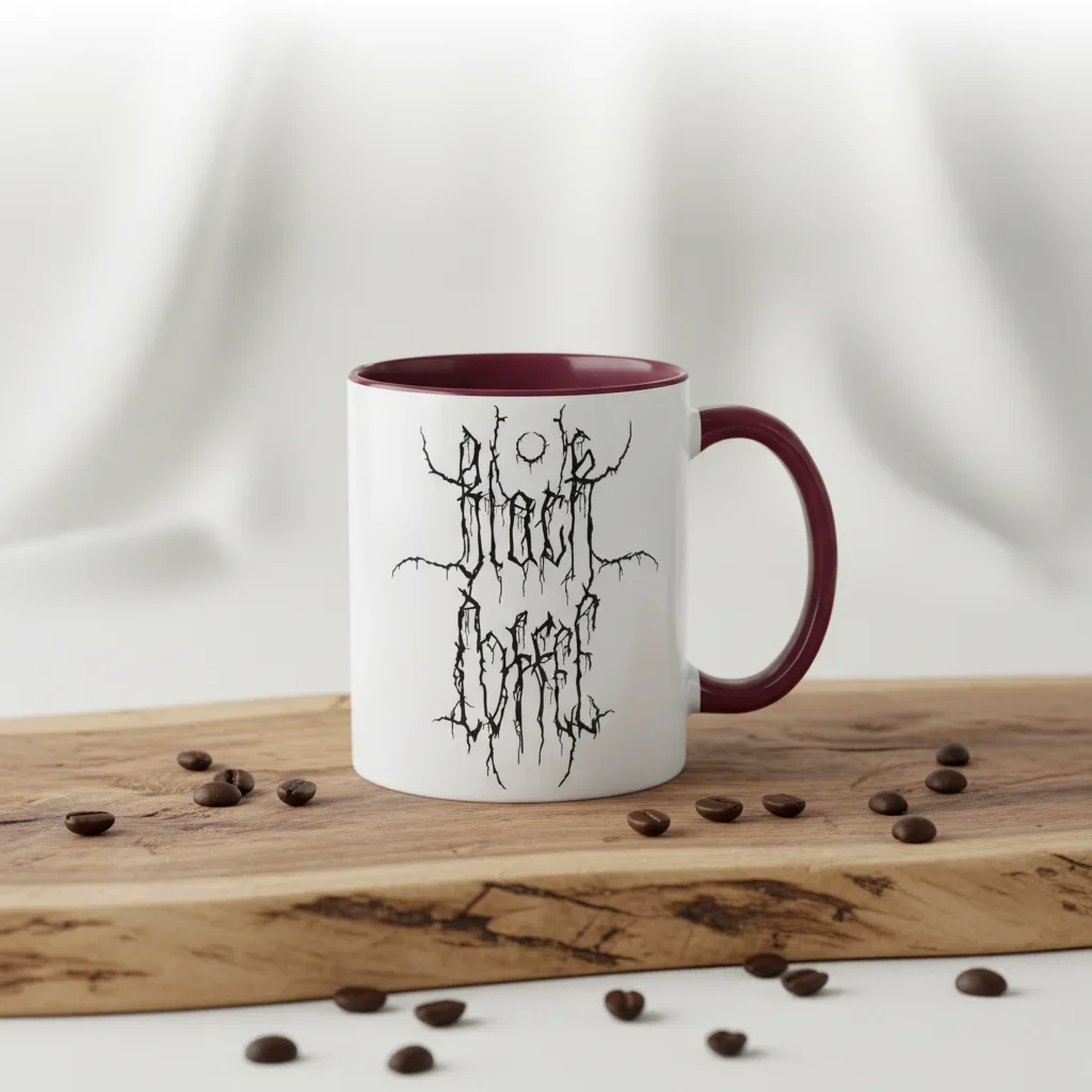 An 11oz maroon dark roast coffee mug of pure power