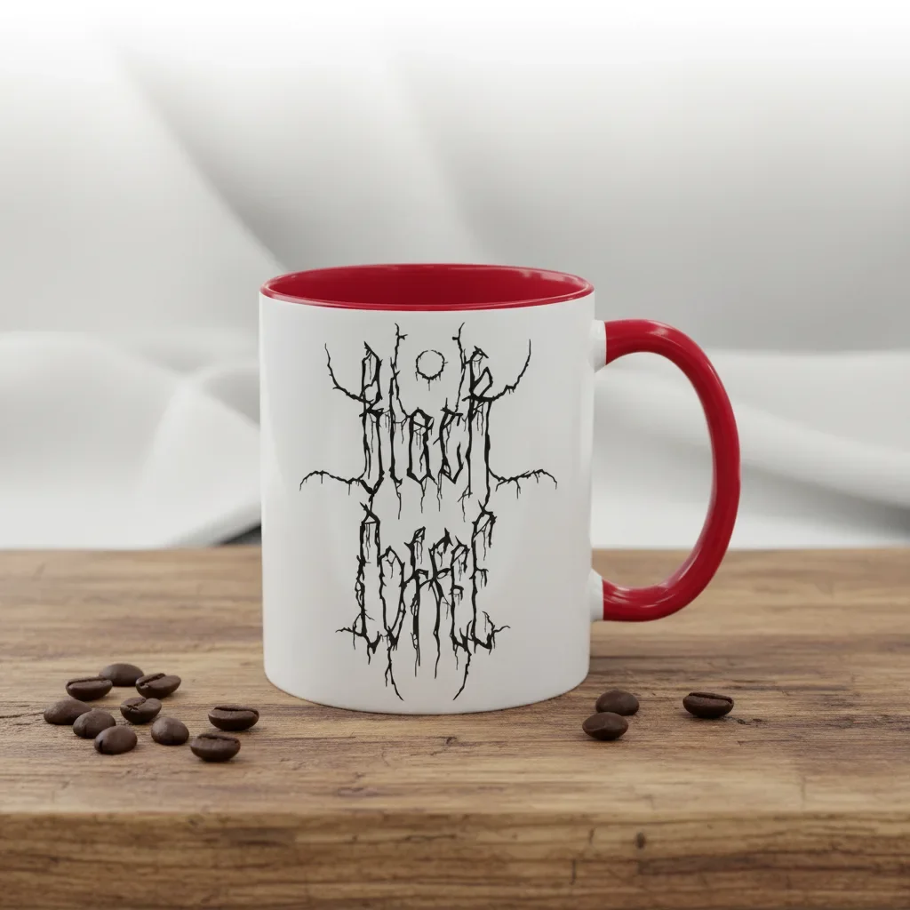 An 11oz red unique coffee mug for dark brew warriors