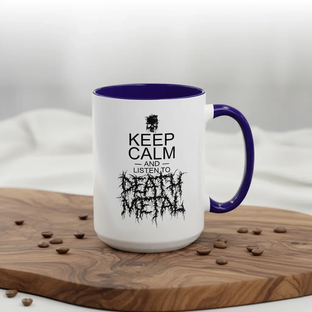 A 15oz blue heavy metal coffee mugs for sonic warriors
