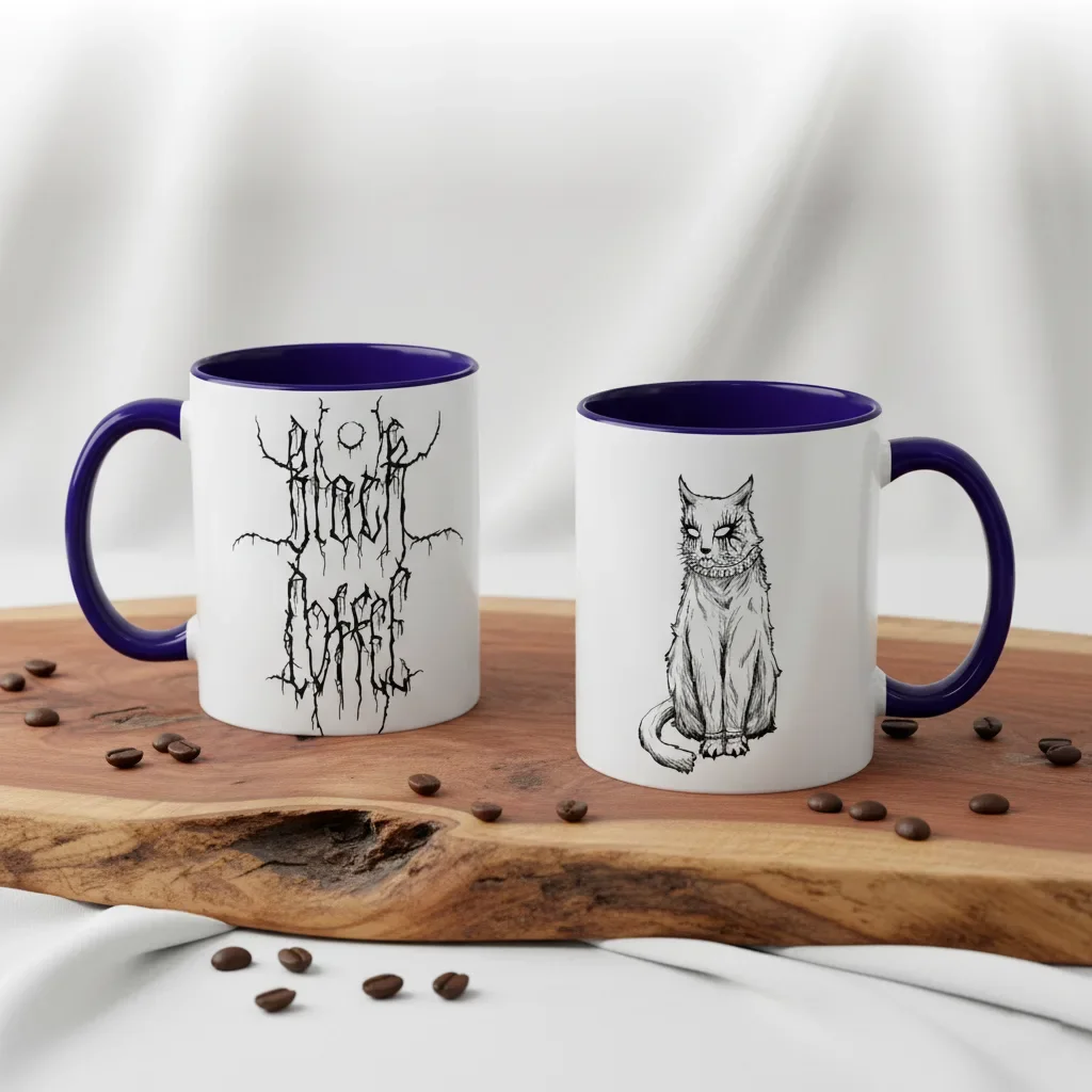 Your 11oz blue black coffee mug channels pure darkness