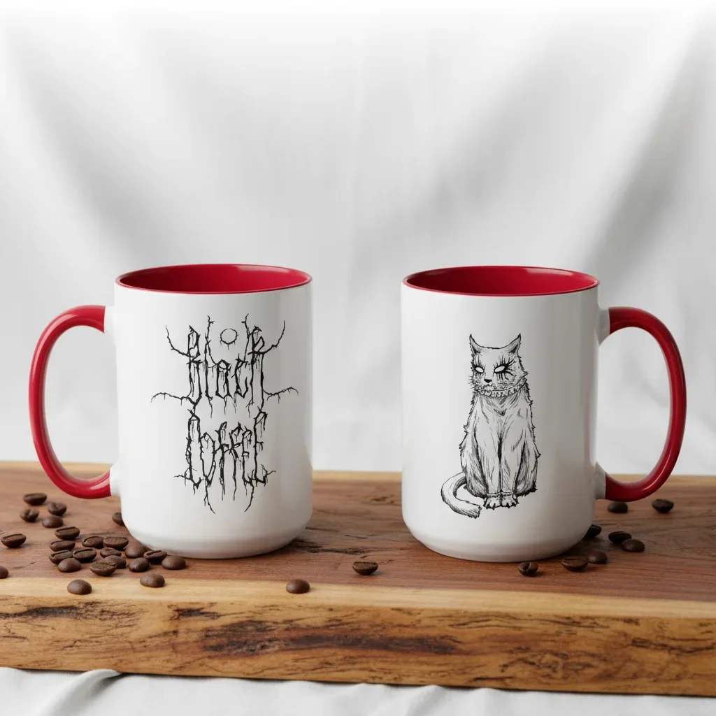 A black metal coffee cup courts darkness