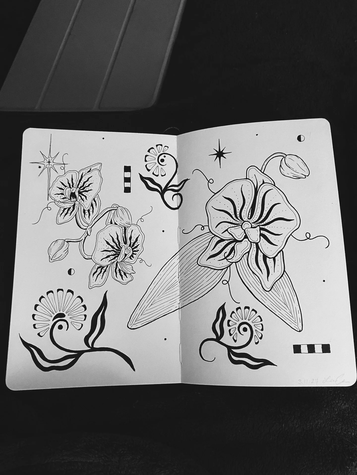 Some pages from my journal. Ever since I started tattooing, I&rsquo;ve done a lot less journaling, so it feels good to have some spreads that I really like even though this journal is taking so much longer to fill 😅 Sending out emails today! 😇