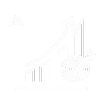 Line graph showing upward trend with bar graph and target symbol with arrow.