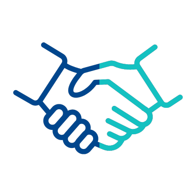 Illustration of two hands shaking, depicted with blue lines on a black background.