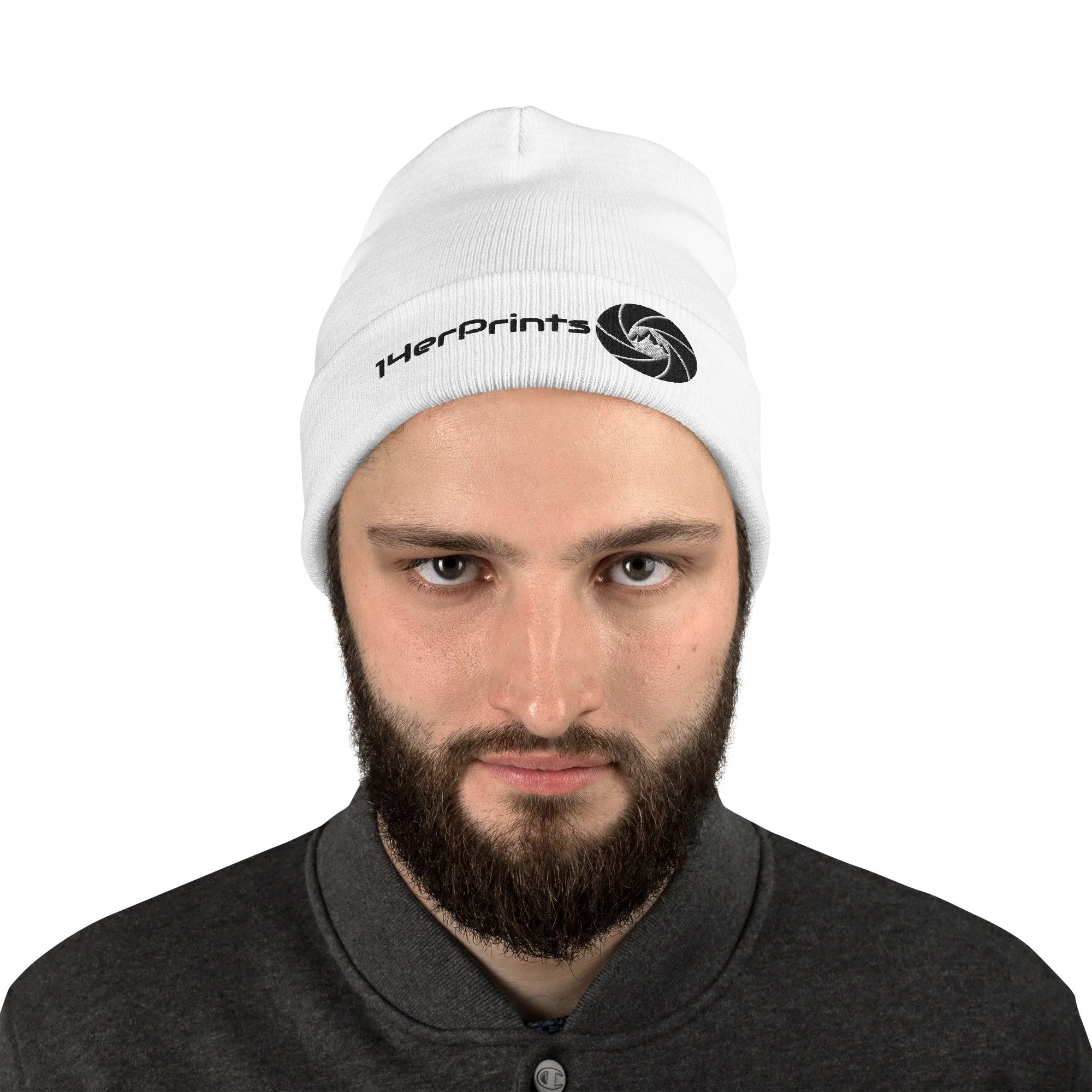 14erprints knit logo beanie – white front view