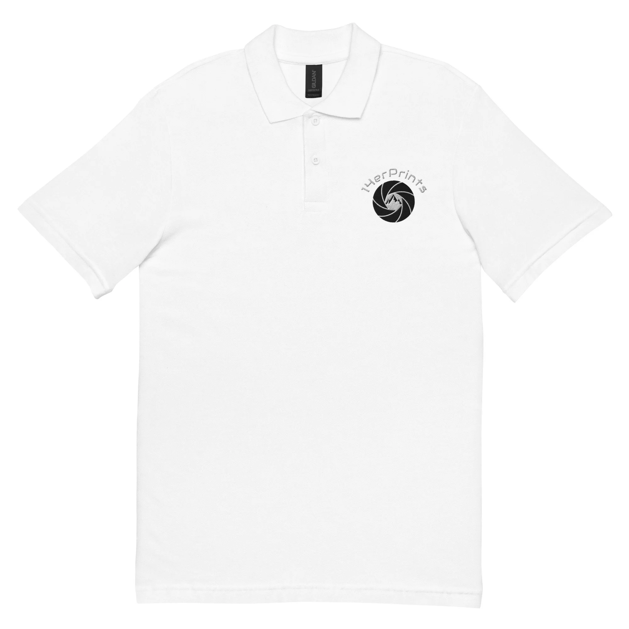 14erprints pique polo shirt – white front