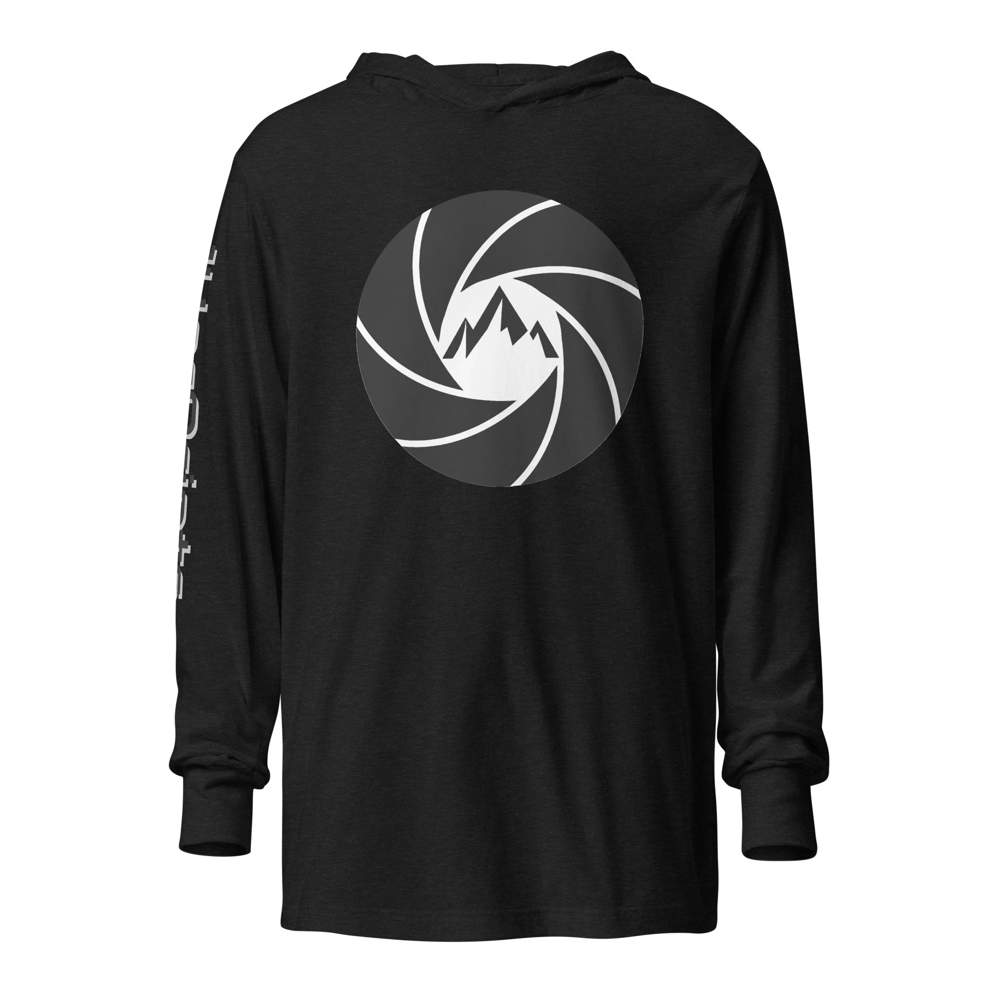 14erprints hooded long sleeve tee – charcoal black triblend front