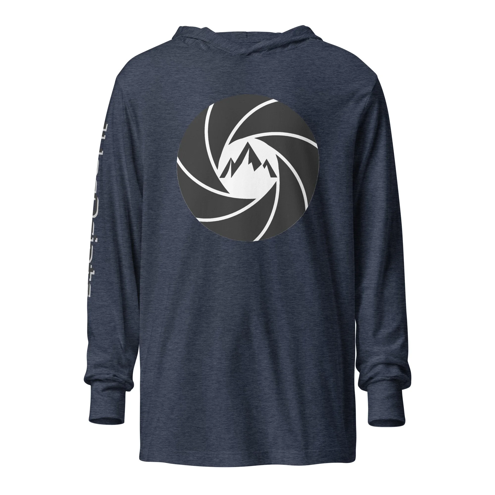 14erprints hooded long sleeve tee – heather navy front